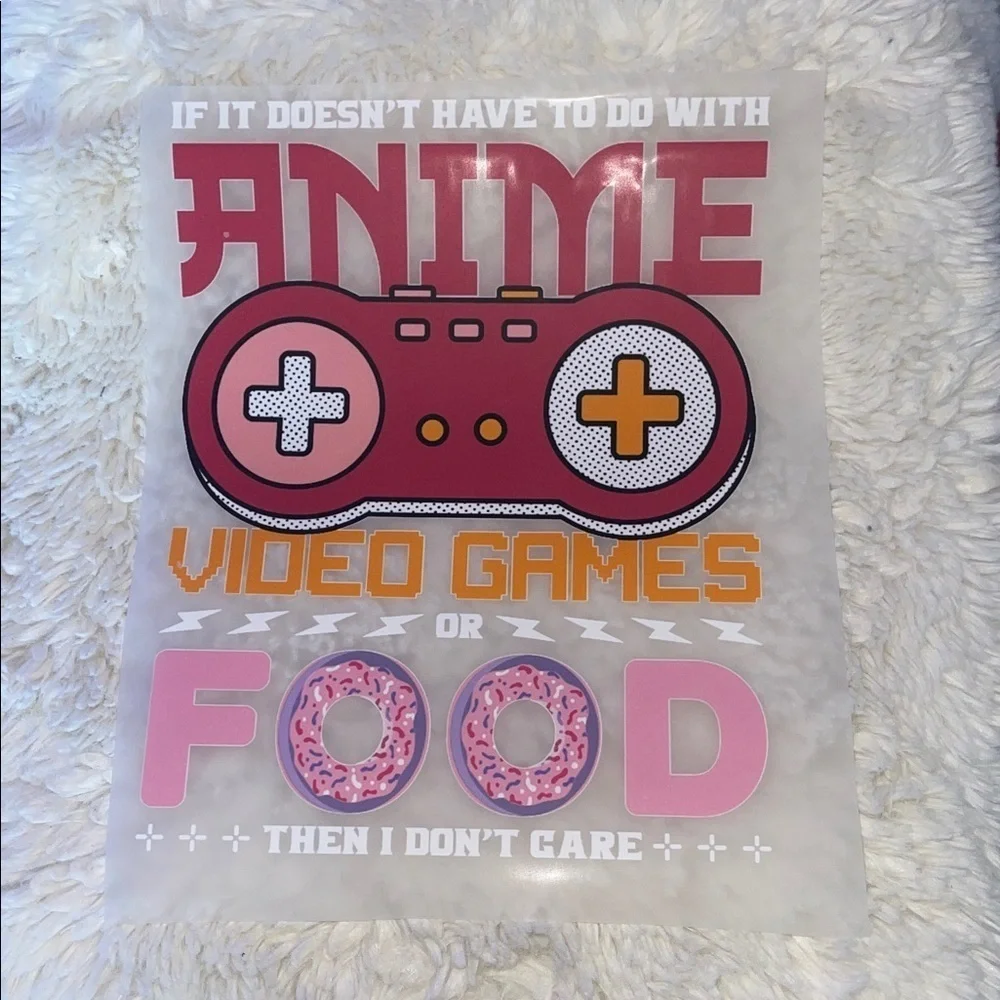 Anime Video Games Food t-shirt transfer NWT